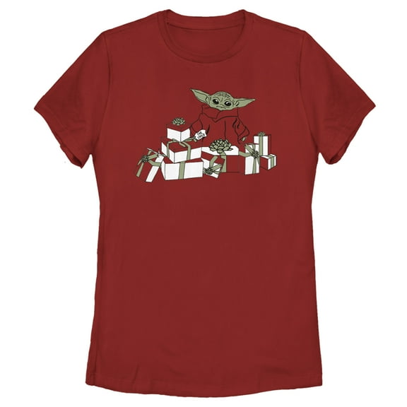 Women's Star Wars: The Mandalorian Christmas The Child Gifts Galore Graphic Tee Red Large