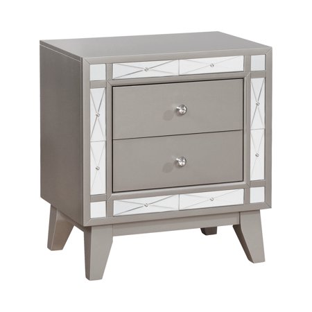 2 Drawers Wooden Nightstand in Metallic Mercury