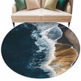 thumbnail image 2 of Blue Ocean Round Living Room Rugs 6 ft, Waves Coastal Beach Seaside Nature Scenery Washable Area Rug with Non-Slip Sturdy Edge Binding Round Carpet for Kitchen Office Bedroom, 2 of 9