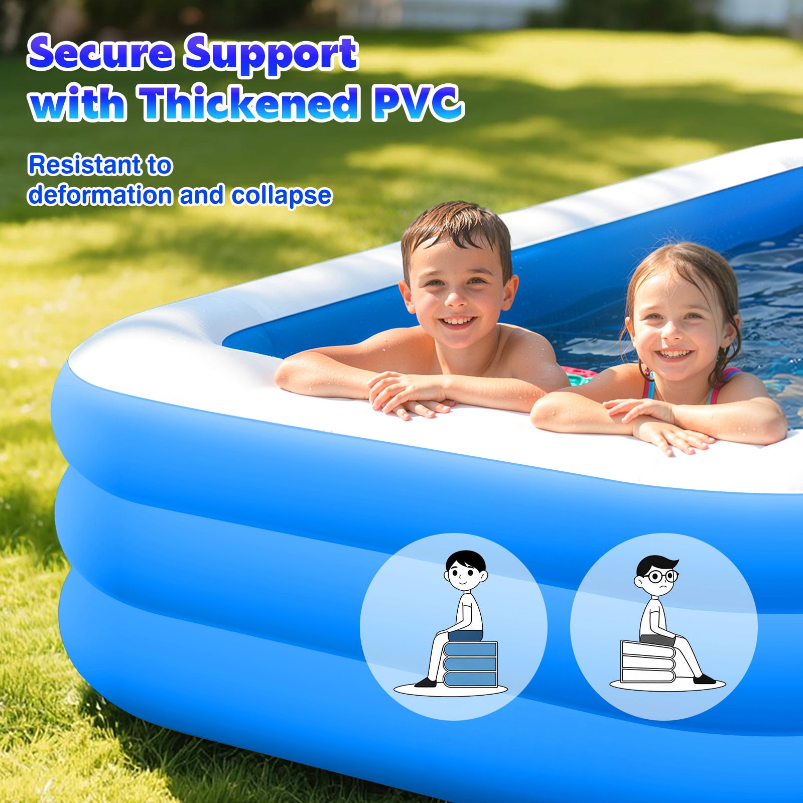 MoKo Inflatable Pool with Canopy, Blow Up Pool for Adults Kids, Large Kiddie Pool with Shade, Kid Swimming Pool for Backyard 102"x65"x23", Blue