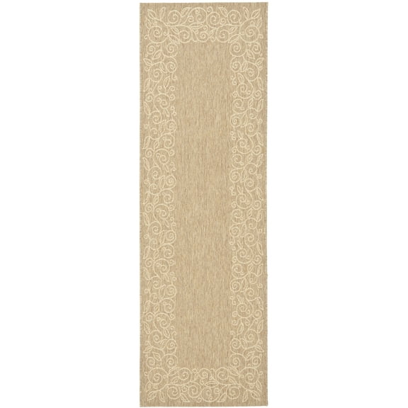 SAFAVIEH Courtyard Chole Floral Bordered Indoor/Outdoor Runner Rug, 2'7" x 8'2", Dark Beige/Beige
