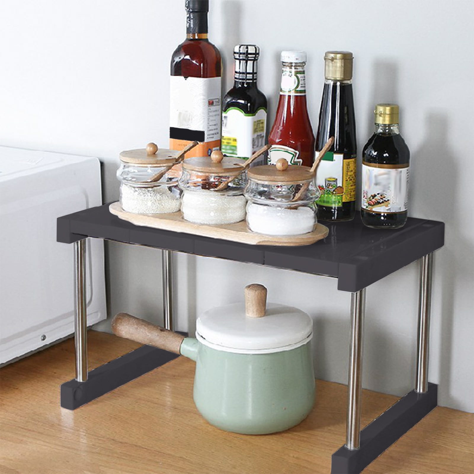 1Pcs Cabinet Shelf Expandable Height Adjustable Organizer Riser for Kitchen Cabinet Pantry Cupboard Under Sink Countertop Organization Storage Space Saver Stackable Heavy Duty Metal,Bathroom