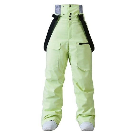FAVIPT Men Women Ski Bib Pants Waterproof Cargo Bib Pants Windproof Insulated Zipper Snowpants with Pockets Winter Outdoor Ski Snowboard Overalls Green,XL