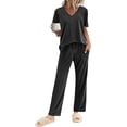 thumbnail image 2 of Ekouaer Womens Ribbed Knit Lounge Set Short Sleeve Top and Long Pants Sleepwear Pajama Set Two Piece Matching Outfits Set, 2 of 5