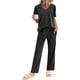 thumbnail image 2 of Ekouaer Womens Ribbed Knit Lounge Set Short Sleeve Top and Long Pants Sleepwear Pajama Set Two Piece Matching Outfits Set, 2 of 5
