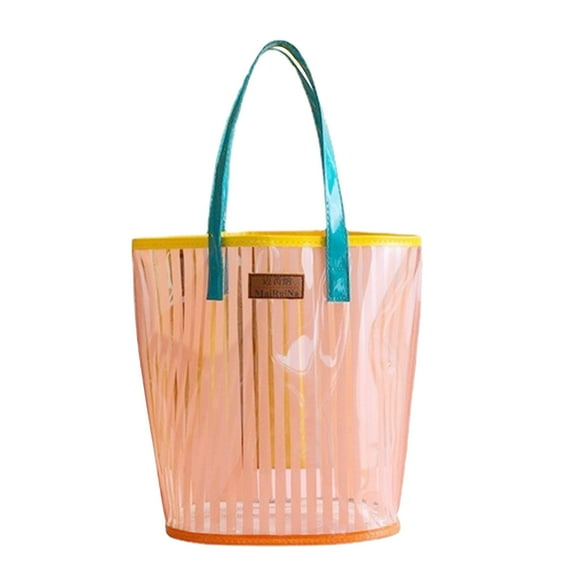 Dvkptbk Clear Beach Bags Waterproof Sandproof Tote Bag for Women Large Fashion Shoulder Handbag for Travel, Shopping, Sports and Work, Pink