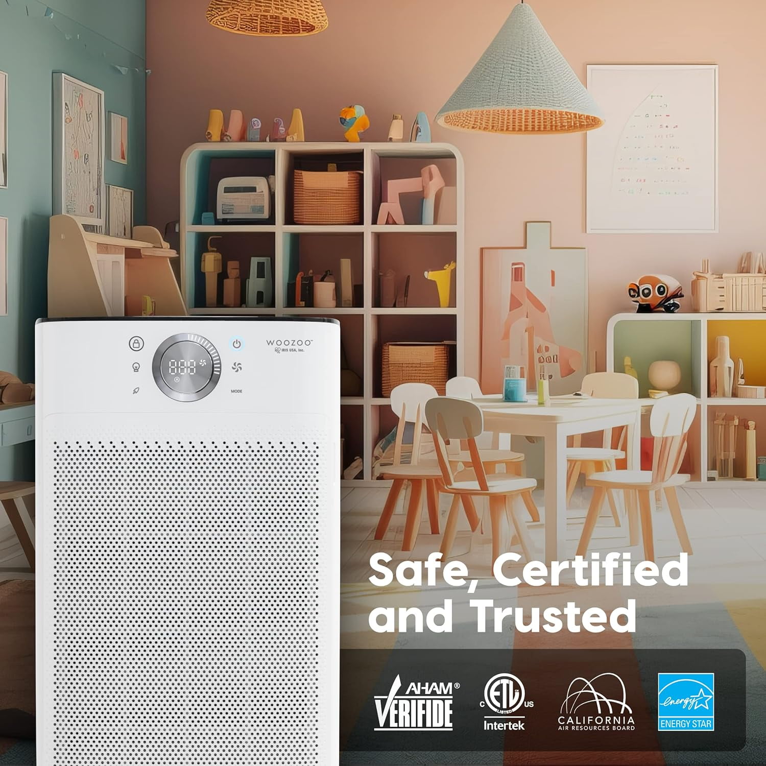 IRIS WOOZOO APF-45 Air Purifiers for Home Large Rooms with H13 True HEPA Filter with Auto Mode, White