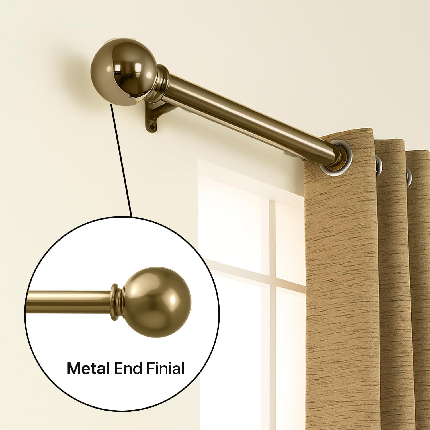 Deco Window Adjustable Curtain Rod for Windows 44 to 120 Inch (Pack of 1) Extendable Heavy Duty 1 Inch Iron Ball with Finials Wall Mounted Curtain Rods (Gold)