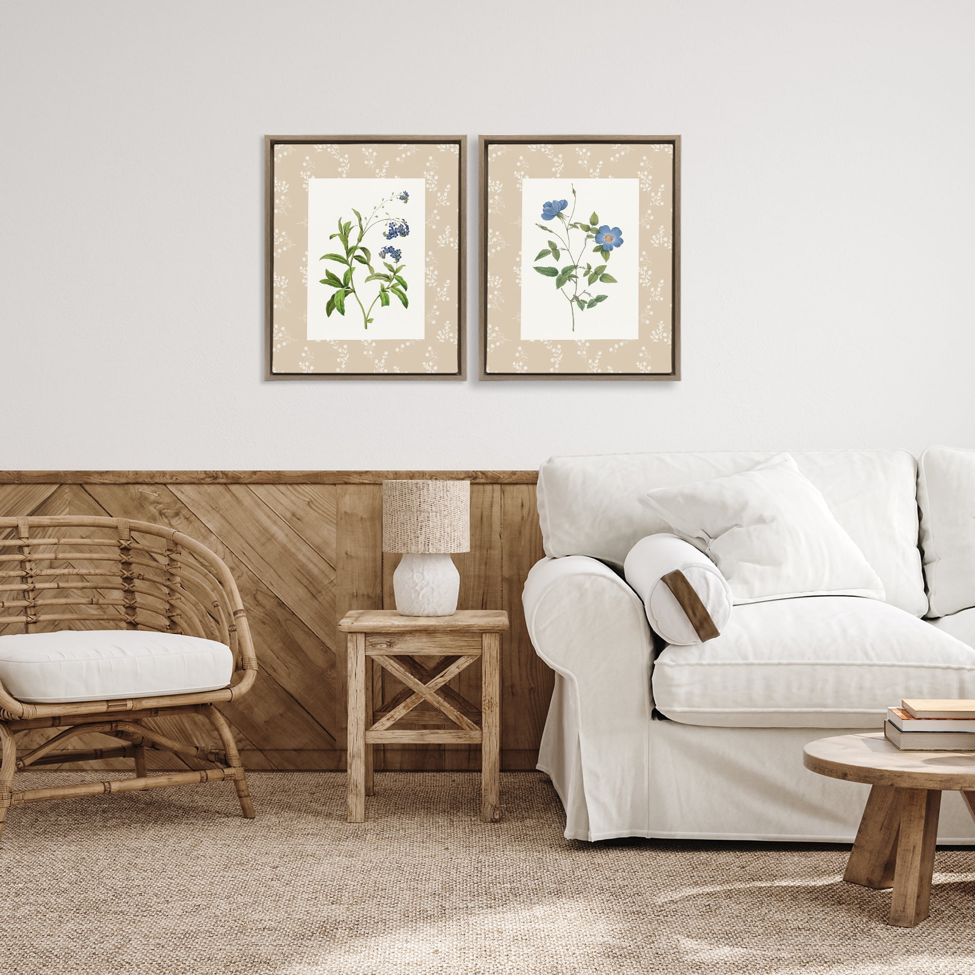 Stupell Industries Herbs on Beige Botanicals 2 Piece Brown Framed Floater Canvas Set, design by Val Rhodes