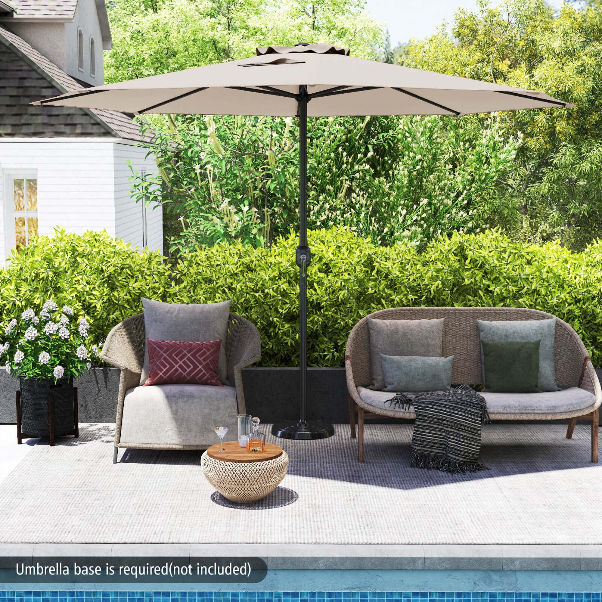 Costway 12 FT Patio Umbrella Outdoor Market Umbrella with Crank Handle 8 Sturdy Ribs Beige