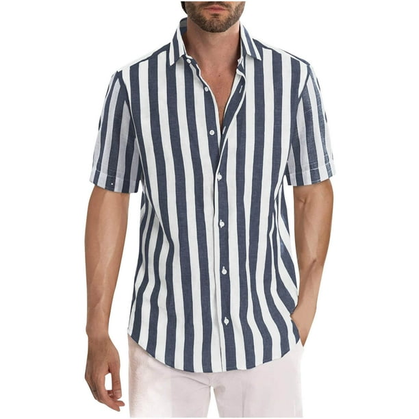 Mens Manga Corta Botón Abajo Camisas de Impresión Cuello Turndown Botón de Manga Corta Camisa 95% Poliéster 5% Spandex, Blusa Casual