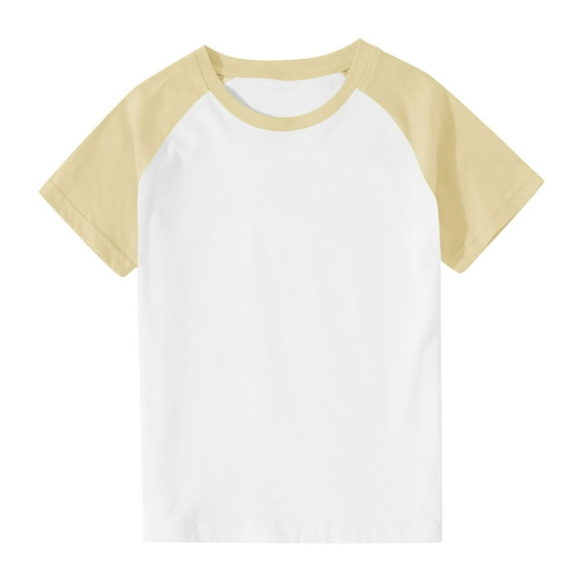 Zpanxa Chemises Filles Couleur Unie Manches Raglan Col Rond T-Shirt Manches Courtes Polyester Spandex 11 Ans