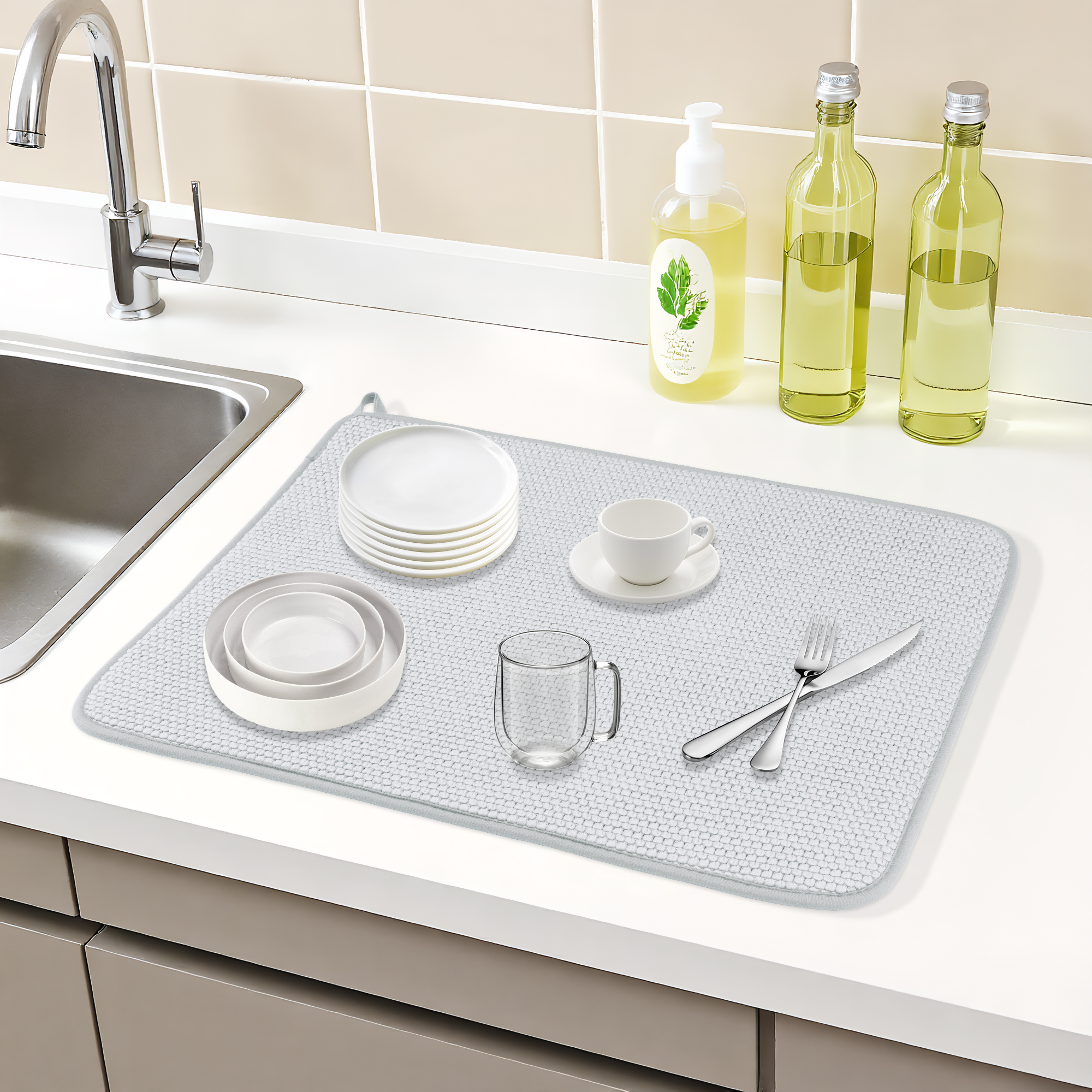 Unique Bargains Absorbent Microfiber Kitchen Drying Mat for Dishes Gray 19.7*15.0 in
