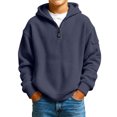 thumbnail image 2 of Hoodies for Boys Quarter Zip Waffle Knit Pullover Hooded Sweatshirt Tops,Kids Zip Long Sleeve Hoodie,Teen Boy Fashion Fall Winter Casual Sweatshirts,Back to School Clothes,Navy,M, 2 of 7