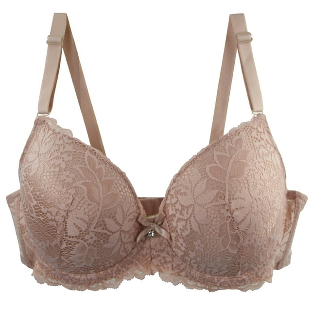 Comfortable Bras Women Middle Age Front Closure Lace Wireless Bra With Adjustable Straps Plus Size Sport Bra Beige 85E
