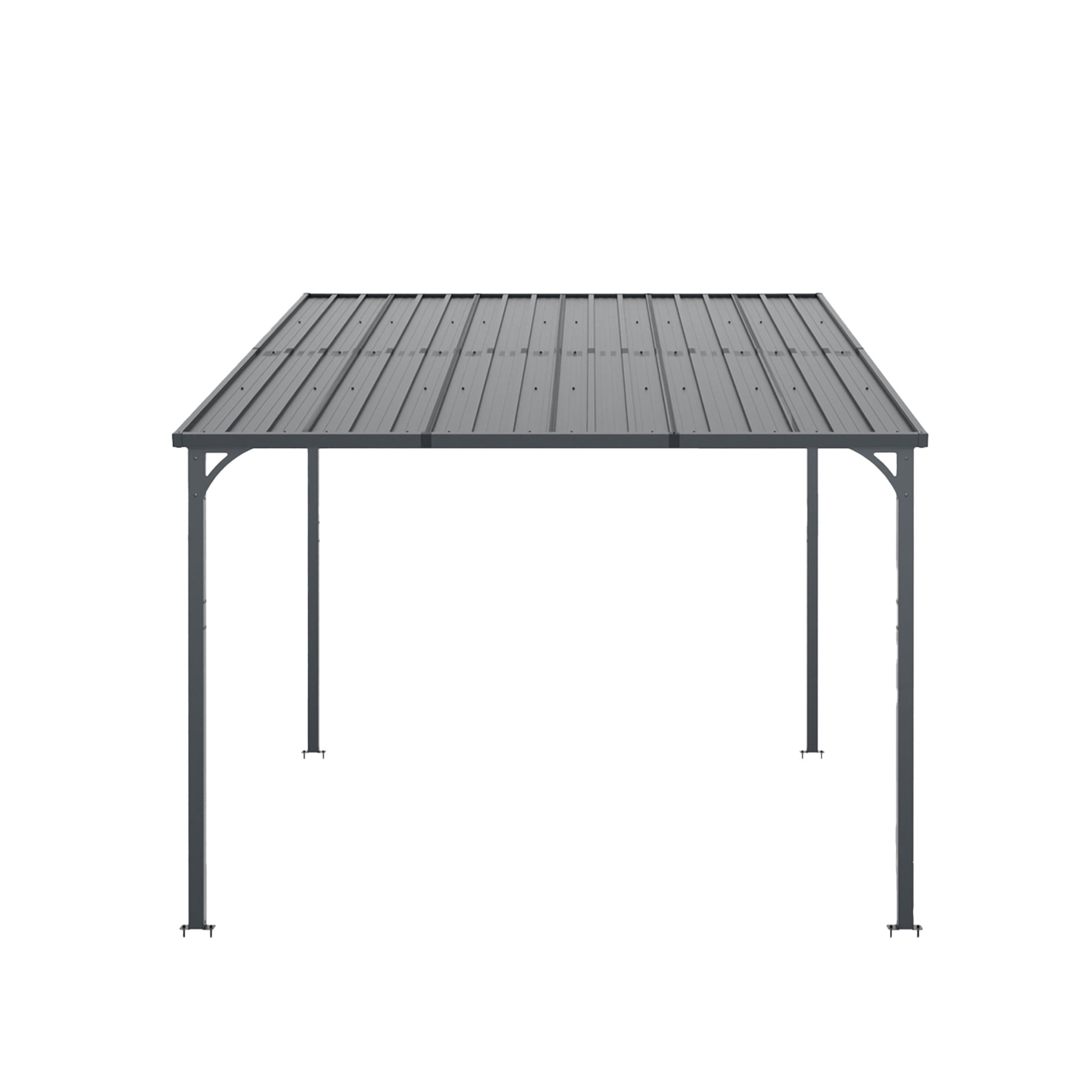 Noble House 10x10 FT Outdoor Hardtop Gazebo Pergola, Large Wall-Mounted Galvanized Steel Lean-To Carport, Black