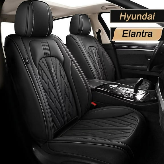 DIKSOAKR Fit Hyundai Elantra 2008-2017 Black Car seat Cover 5-seat Faux Leather Full Set Compatible Airbag