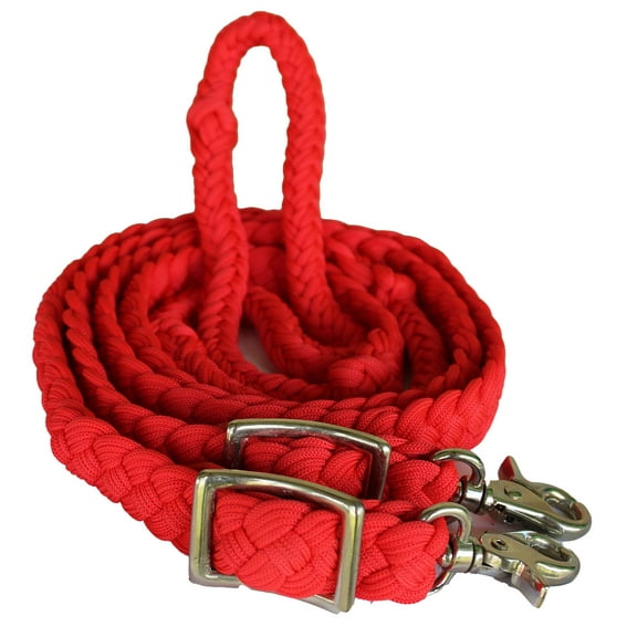 Roping Knotted Horse Tack Western Barrel Reins Nylon Braided Red 60723