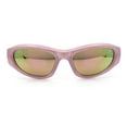 thumbnail image 3 of 90s Sport Fashion Wrap Around Styling Star Emblem Temple Sunglasses Pink - Pink Mirror, 3 of 8