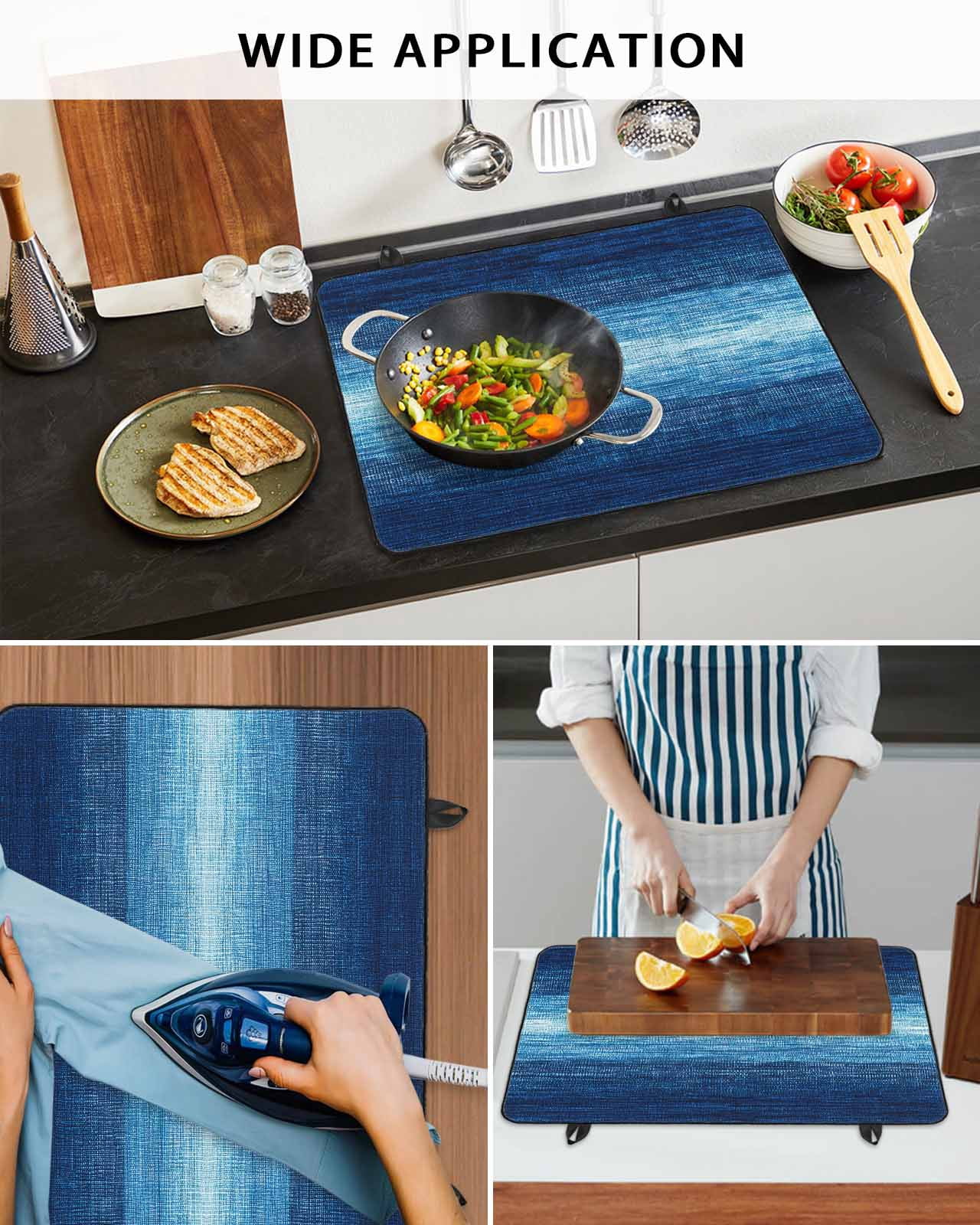 nqOlkjepod Large Induction Cooktop Protector Mat 36"x21", Blue Ombre Stove Top Covers for Electric Stove, Contemporary Minimalism Abstract Aesthetic Stove Burner Cover Mats, Glass Top Stove Cover
