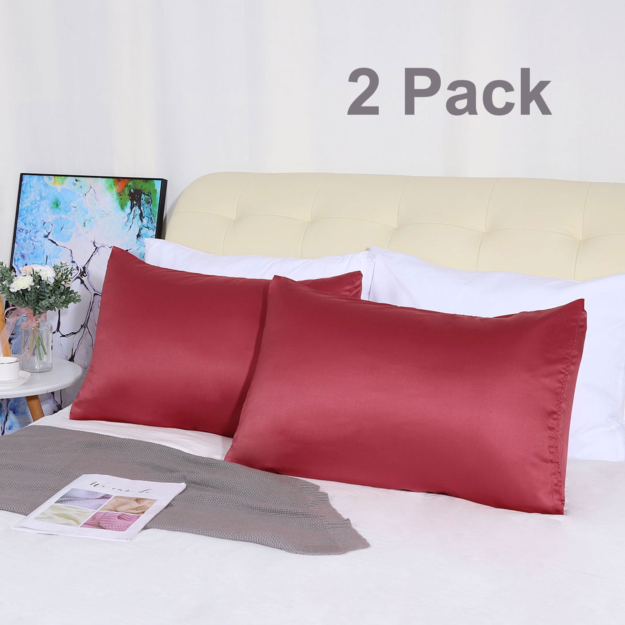 Details about   2 X Pillowcase Satin Pillow Cover Faux Silk Cushion French Luxury Soft Home 