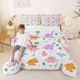 thumbnail image 2 of Metsweet Colorful Dinosaurs King Size Comforter Sets 3pcs, Cartoon Animal Dino Comforters King Size, Black Pink Purple,1 Comforter and 2 Pillowcases, 2 of 6