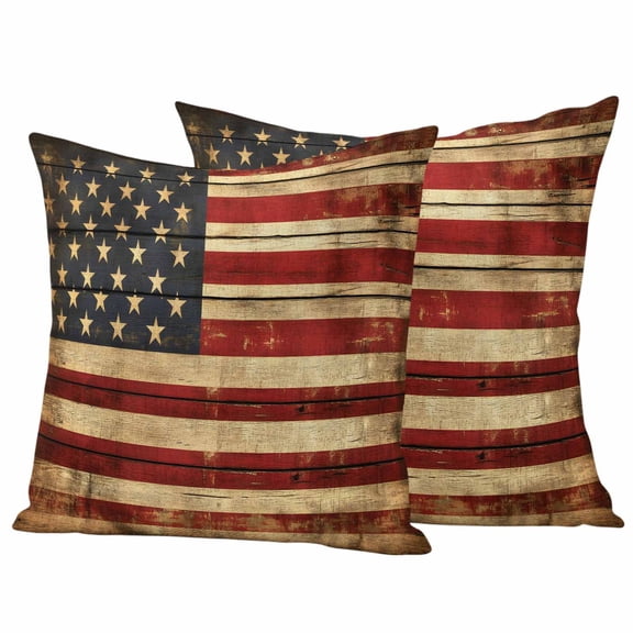2 Pack Outdoor Waterproof Throw Pillow Covers,Independence Day USA Flag Decorative Square Pillow Case Patio Pillowcases for Chair Couch Sofa 16x16in