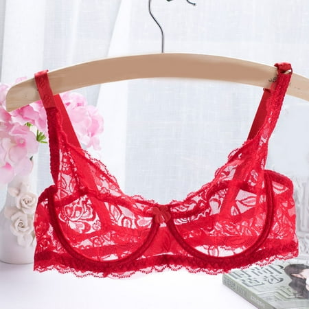 

Thin Cup Full Lace Breathable Bra Women Underwear Push-up Bra Underwire Bralette Full Transparent(Red 38/85B)