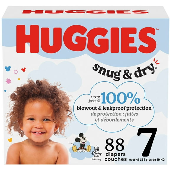 Huggies Snug & Dry Baby Diapers, Size 7 (41+ lbs), 88 Count