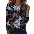 thumbnail image 2 of Women's Long Sleeve Crewneck Top, Purple Rose Floral Print Pullover, Casual Loose Fit Lightweight Blouse for Fall Winter Fashion Halloween Tops for Women, 2 of 5