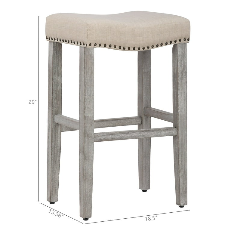 Roundhill Coco Bar Stools Set Of 2 - Gray Upholstered Saddle Seat, 29 Inch Height, Perfect For Kitchen Island Or Home Bar