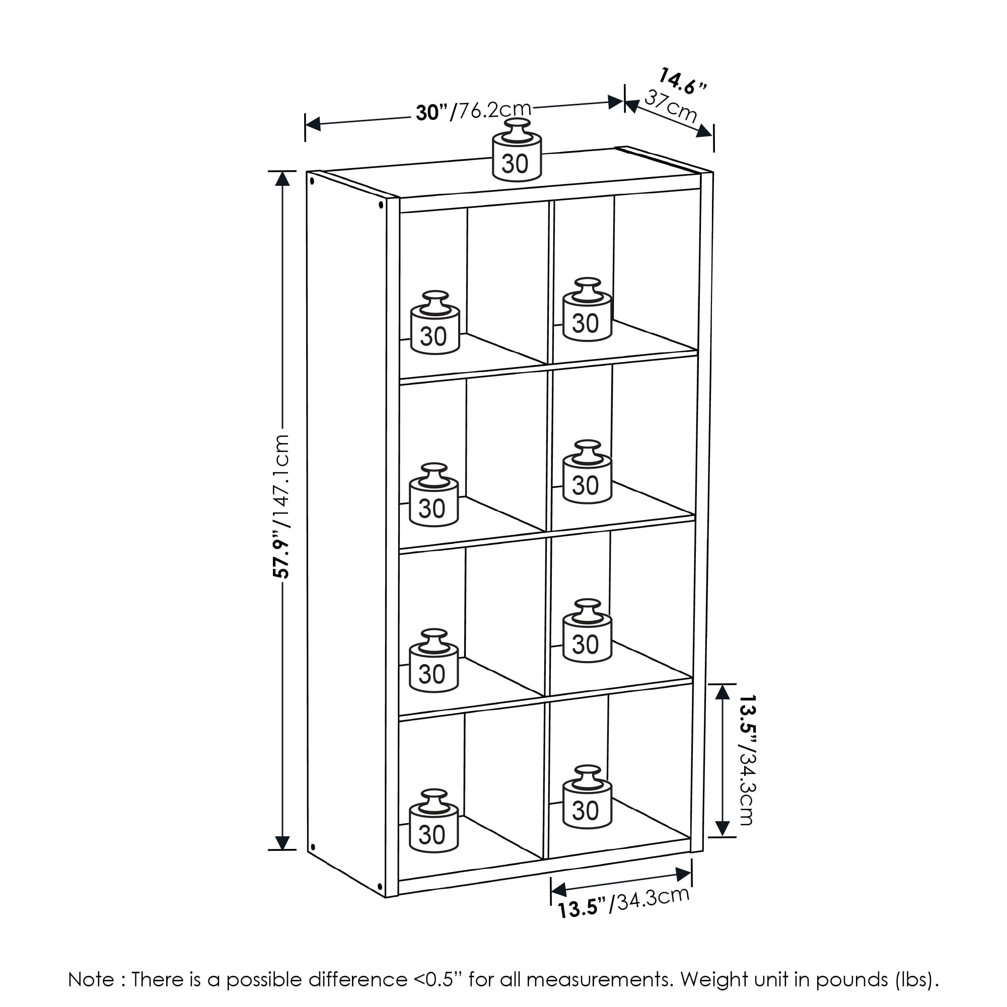 Furinno CUBICLE Open Back Decorative Cube Storage Organizer in 8-Cube Light Grey