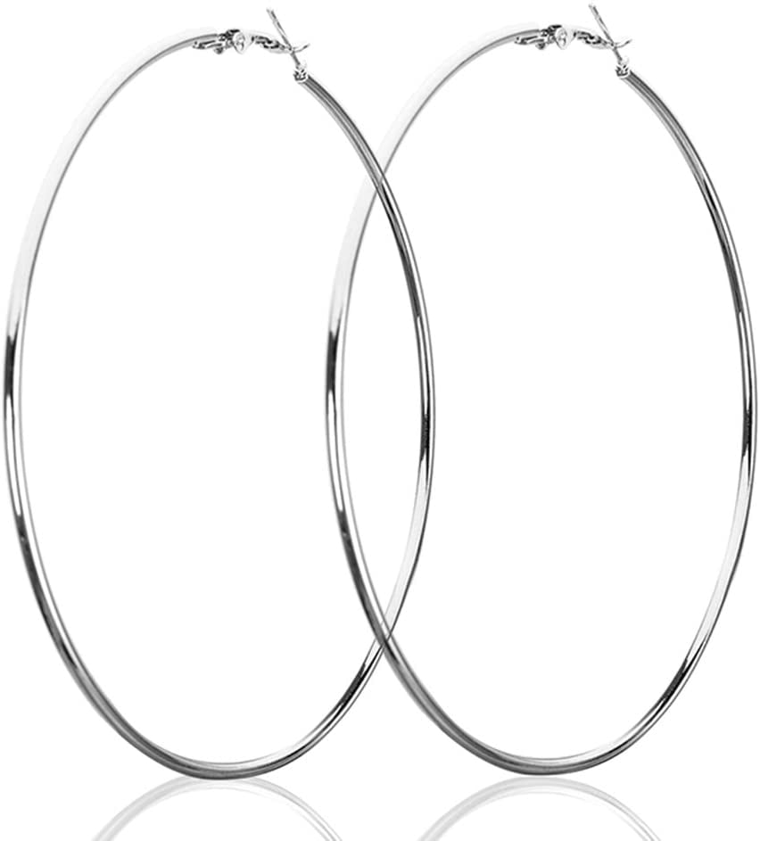 Willstar Large Metal Thin Hoops Earrings Silver, 10 cm