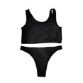 thumbnail image 2 of VISgogo - Conjunto de bikini de verano para mujer, 2 piezas, sin mangas, con estampado de patrón, camisetas sin mangas + tanga de cintura baja VISgogo  moda, 2 of 8