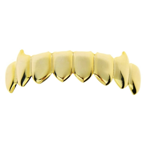 14k Gold Plated Fang Grillz Eight Tooth Bottom 8 Teeth Hip Hop Mens Fangs Vampire Grills