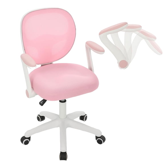PYY Ergonomic Kids Desk Chair, Adjustable Height Swivel Study Computer Chair for Girls & Teens - Comfortable Support - Smooth Rolling Casters - Pink