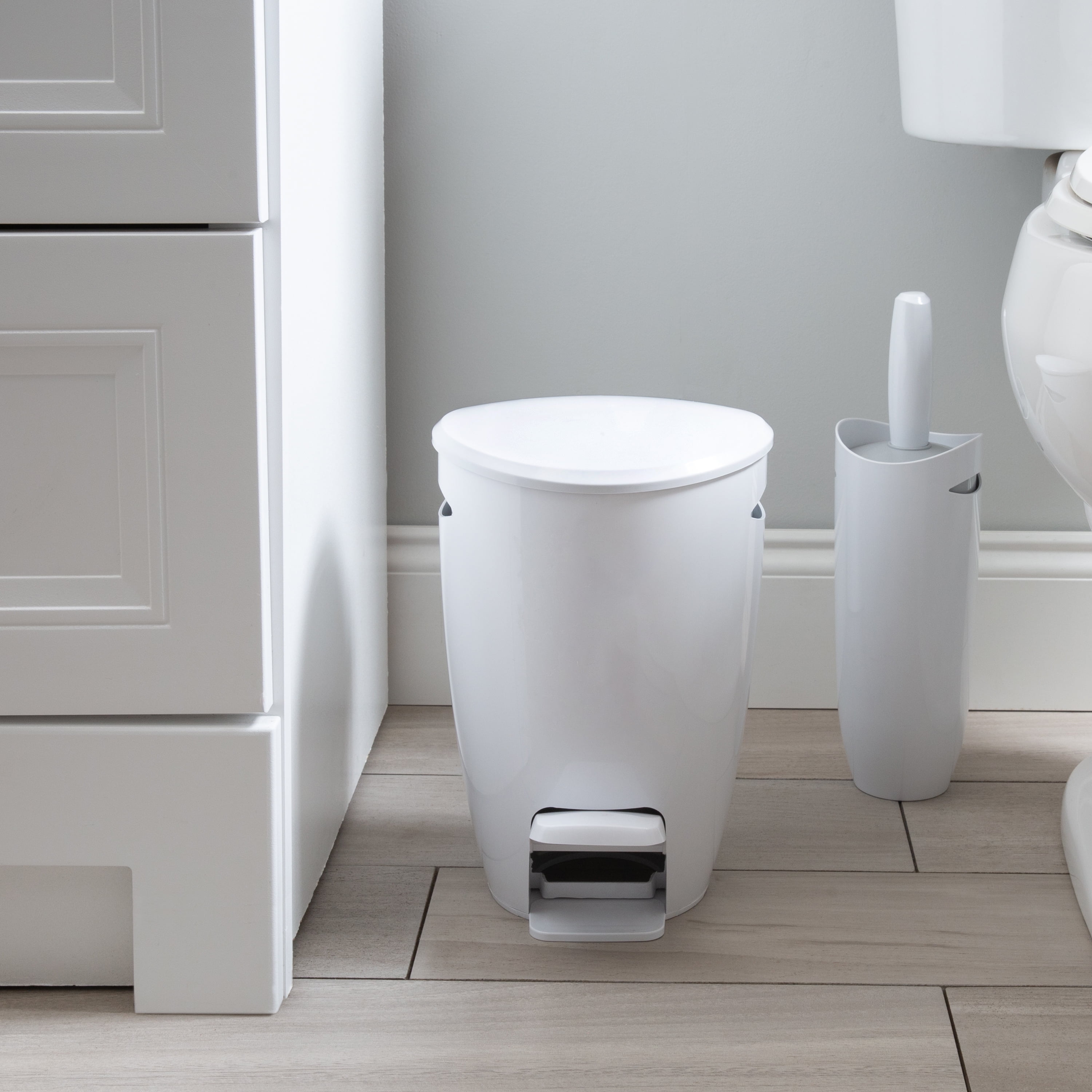 Bath Bliss Waste Bin and Toilet Brush Set in White