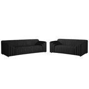 Black Velvet Channel Tufted Sofa Set 2Pcs NAYA Meridian Contemporary Modern