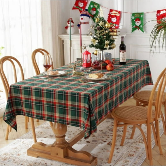 Christmas Rectangular Tablecloths Vintage Checkered Tablecloth Cotton Table Cloth Holiday Decoration Table Cover, Various Sizes Tablecloths,Christmas Decorations (Green, 60×60cm)