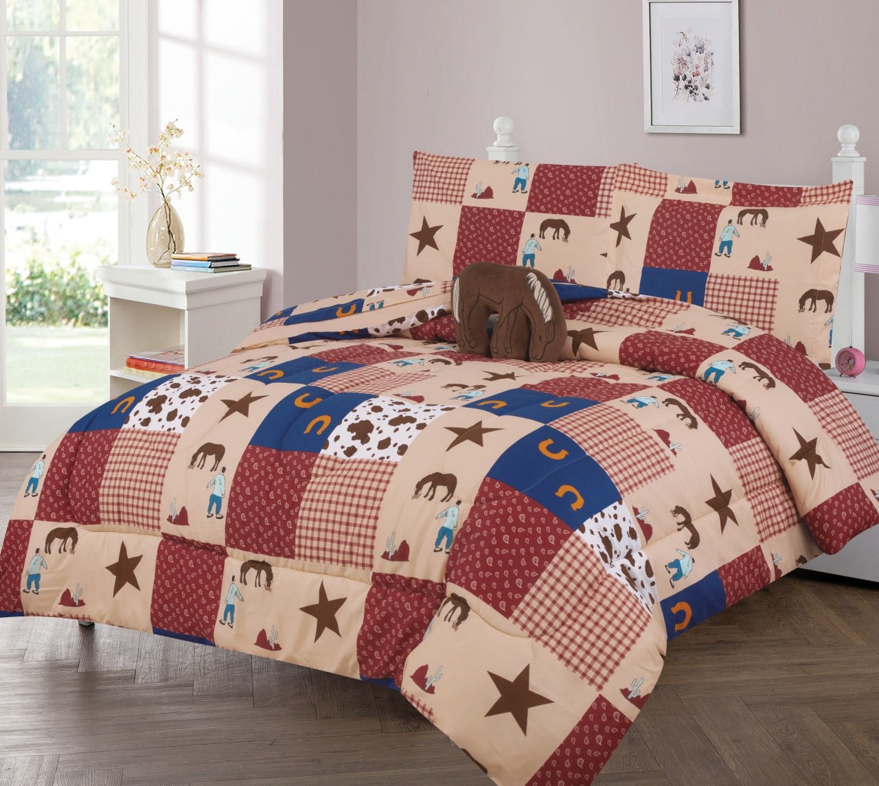 Twin Size 4 pc Chocolate Rodeo Cow Print Comforter,Sheet & Pillowcase Set 
