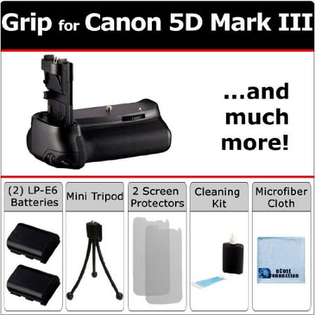 Battery Grip for Canon EOS 5D Mark III DSLR Camera + (2) LP-E6 Long-Life Batteries + eCostConnection Starter