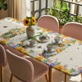 thumbnail image 3 of Sunflowers Table Cloths for 8 Foot Rectangle Tables, Spring Gnomes Hydrangea Daisy Botanical Beige Patio Waterproof Elastic Fitted Tablecloths, Washable Rectangular Table Cover for Camping, 3 of 8