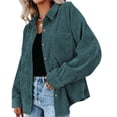 thumbnail image 3 of Qarigey Camisa de mujer Casual Botón Top Blusa de pana Blusa Abrigo de otoño Prendas para la parte del cuerpo Verde L, 3 of 6