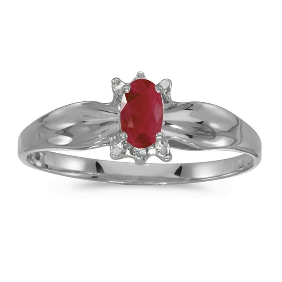 10k White Gold Oval Ruby And Diamond Ring