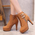 thumbnail image 6 of Fesfesfes Ankle Boots for Women Warm Solid Retro Zipper High Heel Round Toe Boots Shoes 8.5(41), 6 of 6