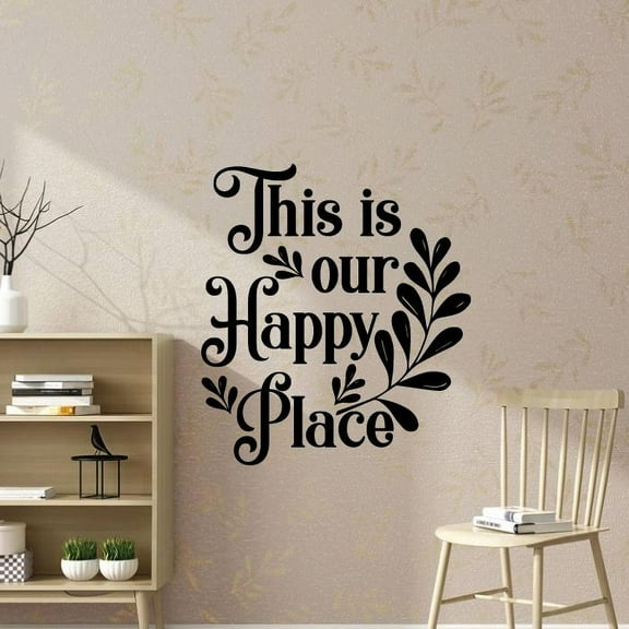 This Is Our Happy Place - Life Quotes Quote Home Display Vinyl Wall Sticker Wall Art Wall Decal Home Room Bedroom Living Room Wall Decoration House Home Decor Stickers Decoration Size (20x18 inch)
