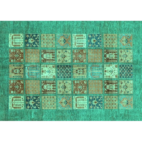 Ahgly Company Machine Washable Indoor Rectangle Abstract Turquoise Blue Modern Area Rugs, 2' x 5'
