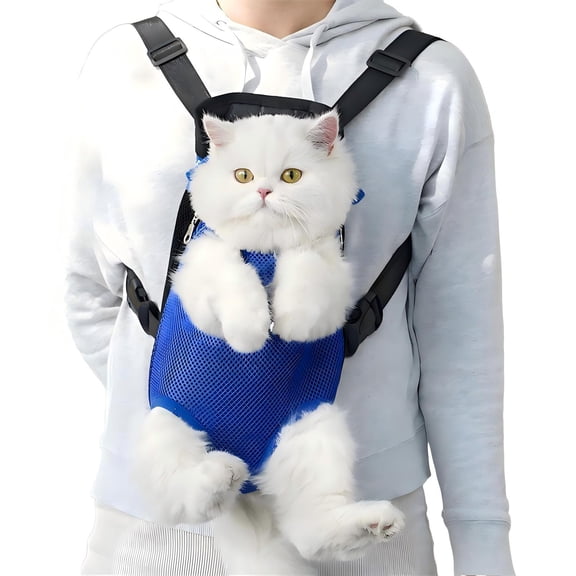 Pet Backpack Carrier for Cats and Dogs – Mesh Travel Bag with Legs Out Front Chest Design, Adjustable Padded Straps & Safety Openings (Blue, Medium)