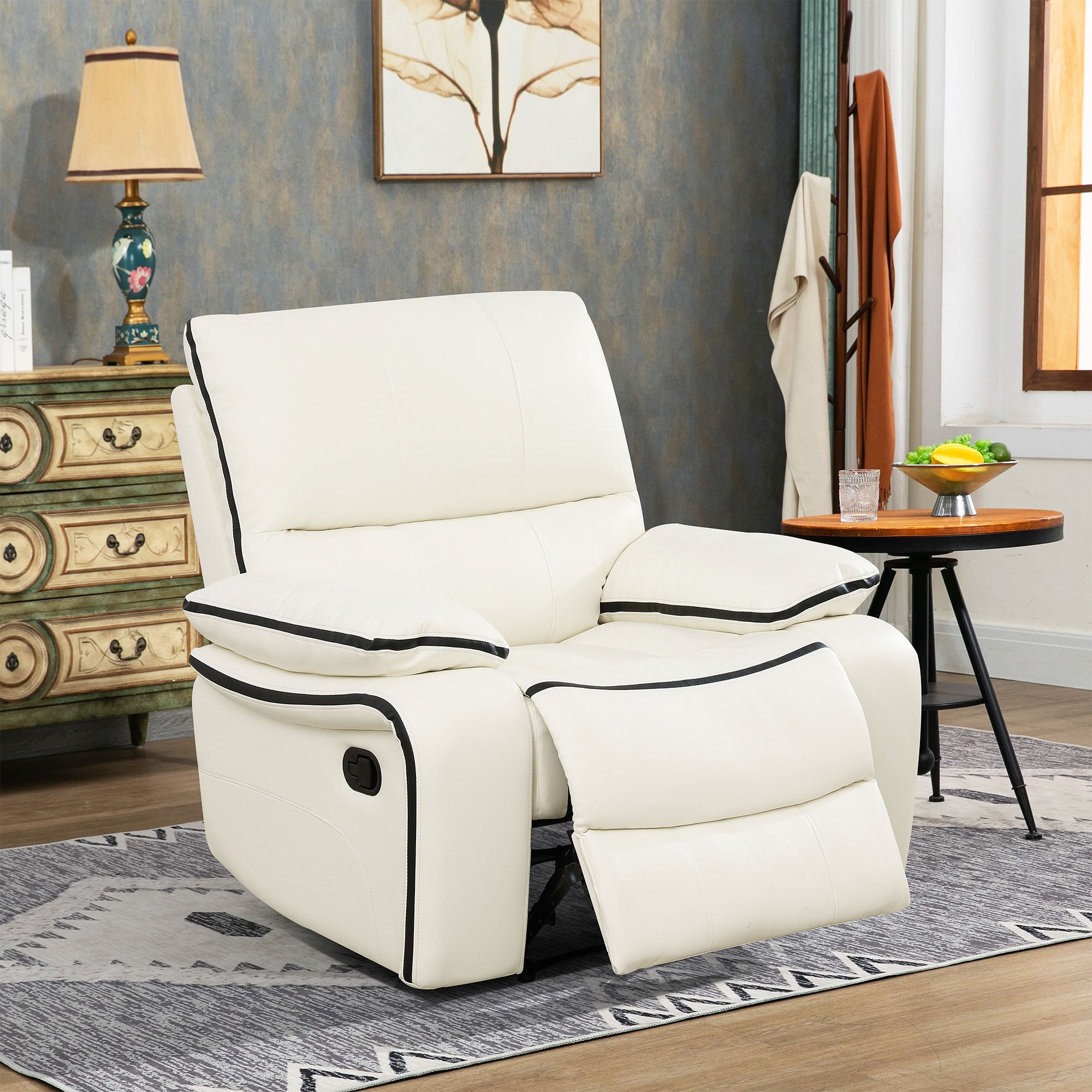 Gewnee Smart Sofa, Air Leather & Solid Wood Frame, Adjustable Recline for Living Room Home Relaxation, Off-white