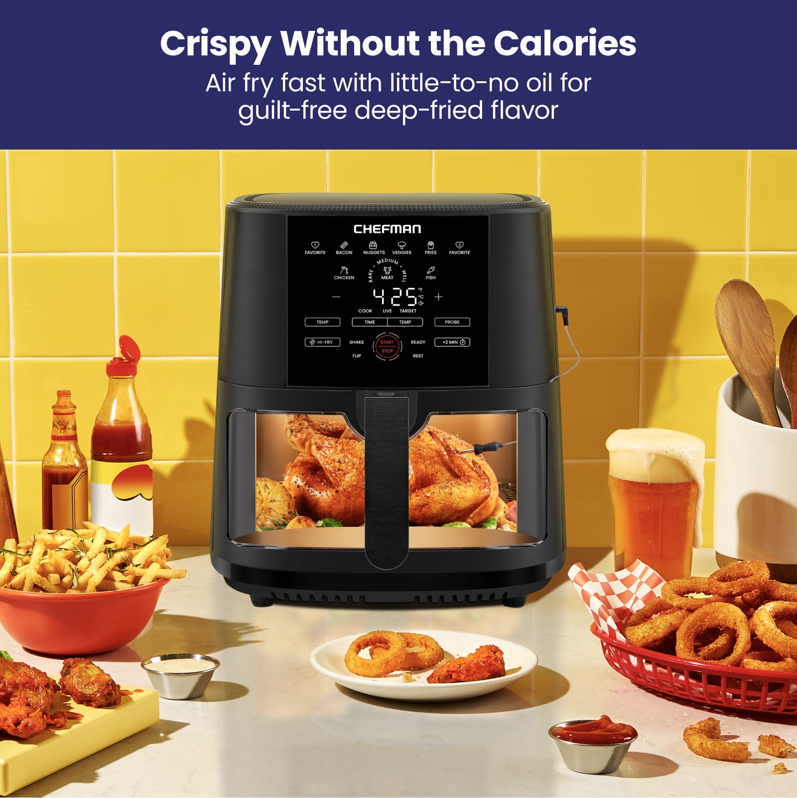 Chefman Air Fryer w/ Digital Touch Display, 8 Qt. Capacity, Windowed Basket - Black, New